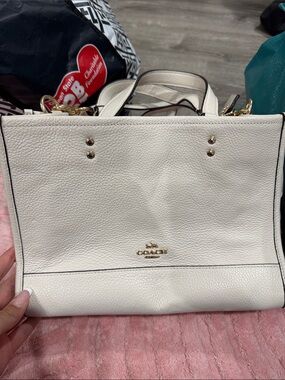 Coach Cream Pebbled Leather Tote with Gold Hardware